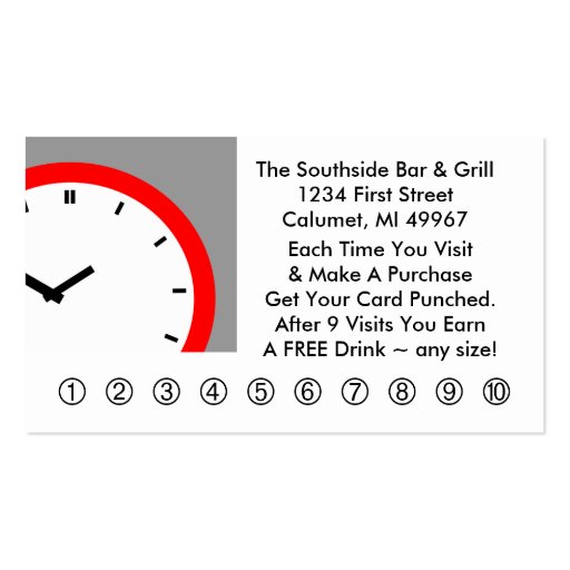 Retro Business Punch Cards Any business clock face Business Card Template (front side)