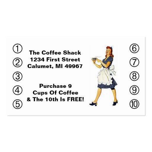 Retro Business Punch Cards Diner happy Waitress Business Card Templates