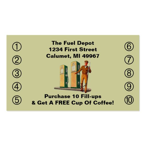 Retro Business Punch Cards Gas Pumps Service smile Business Cards (front side)
