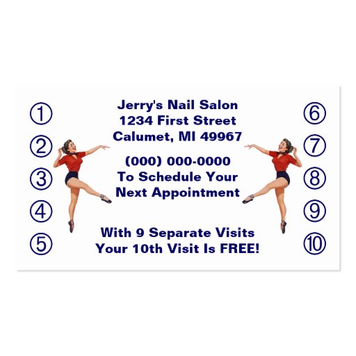 Retro Business Punch Cards Ladies Happy Lady Business Card Template (front side)