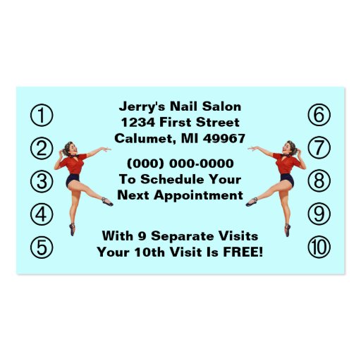 Retro Business Punch Cards Ladies Happy Lady Business Cards (front side)
