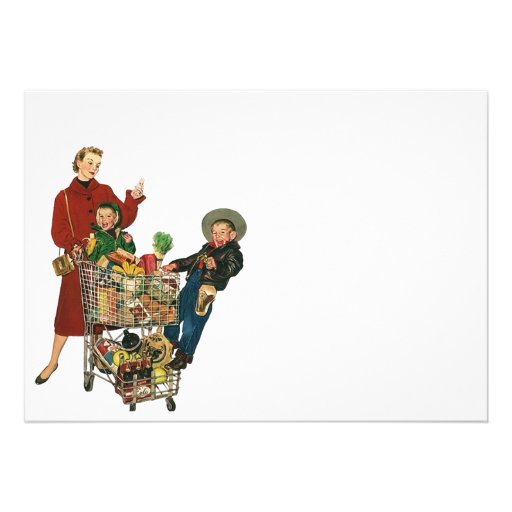 Retro Busy Grocery Shopping Coupon Party Blank 5x7 Personalized Announcements