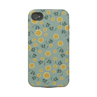 Retro buttercup yellow &amp; blue floral heart pattern iphone 4 tough cases