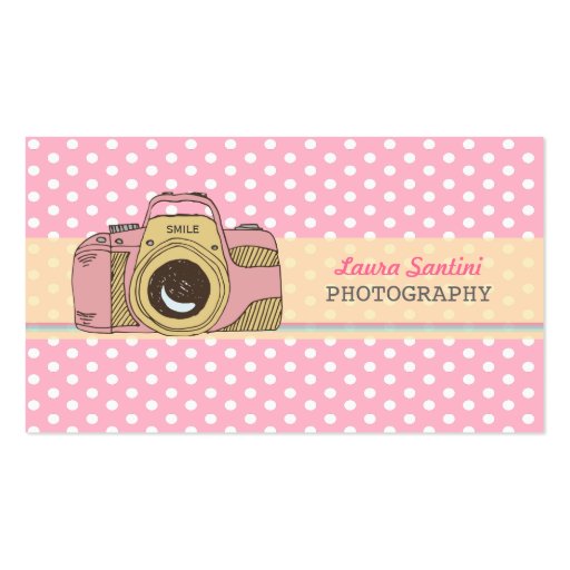 Retro Camera Photography Polka Dot Business Cards