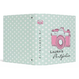 Retro Camera Photography Polka Dots Portfolio 3 Ring Binder