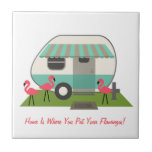 Retro Camper With Flamingos Tile