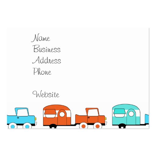Retro Camping Trailer Turquoise Orange Vintage Car Business Card Templates (front side)