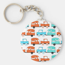 Retro Camping Trailer Turquoise Orange Vintage Car Keychain