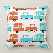 Retro Camping Trailer Turquoise Orange Vintage Car Throw Pillows
