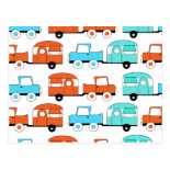 Retro Camping Trailer Turquoise Orange Vintage Car Postcards