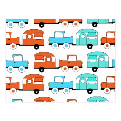 Retro Camping Trailer Turquoise Orange Vintage Car Postcards