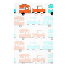 Retro Camping Trailer Turquoise Orange Vintage Car Stationery