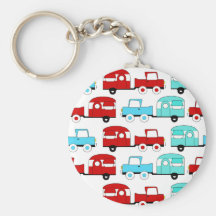 Retro Camping Trailer Turquoise Red Vintage Cars Key Chains