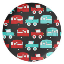 Retro Camping Trailer Turquoise Red Vintage Cars Dinner Plates