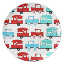 Retro Camping Trailer Turquoise Red Vintage Cars Plate