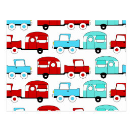 Retro Camping Trailer Turquoise Red Vintage Cars Postcard