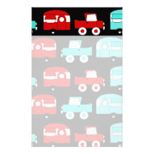 Retro Camping Trailer Turquoise Red Vintage Cars Stationery Paper