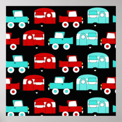 Retro Camping Trailer Turquoise Red Vintage RV Print