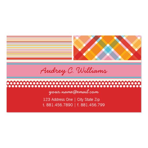 Retro Candy Pink Combo Pattern Custom Profile Card Business Cards (front side)