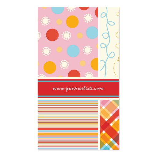 Retro Candy Pink Pattern Squares Plaid Dots Stripe Business Card Templates (back side)