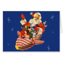 Retro Candy Rocket Santa Card