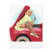 Retro Car and Model Post Card