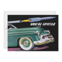 Retro Car & Rocket Birthday Personalized Announcements