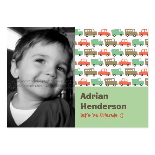 Retro Cars Kids Custom Photo Playdate Card Business Card (front side)