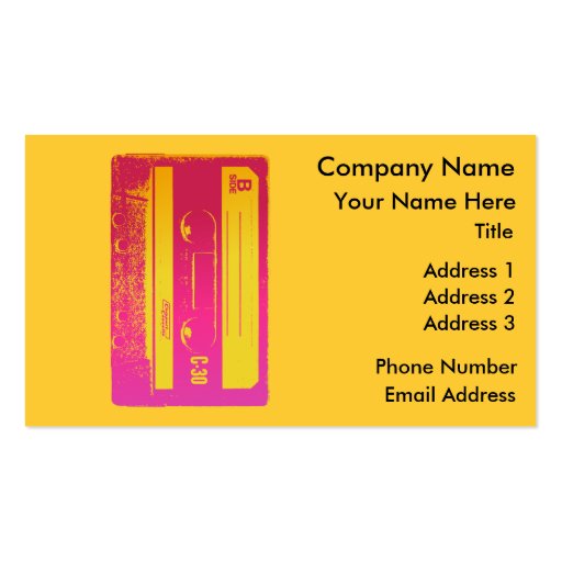 Retro Cassette Tape Design in Pink & Yellow Business Card Template (front side)