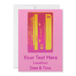 Retro Cassette Tape Design in Pink &amp; Yellow Personalized Invitations