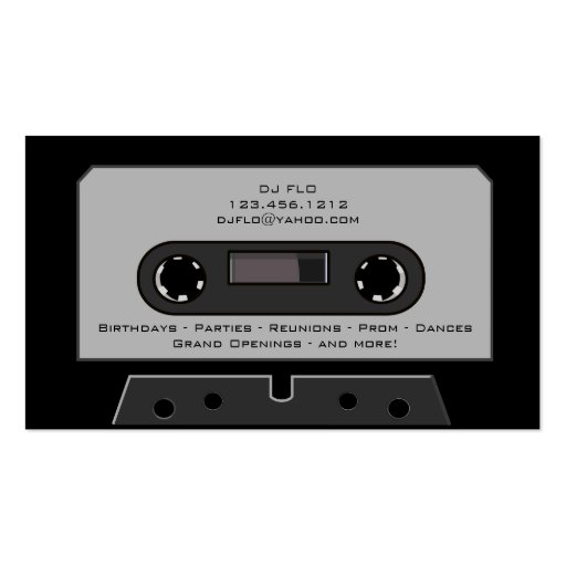 Retro Cassette Tape DJ Business Cards (back side)