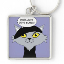 Retro Cat Cartoon Drive Sober Keychain