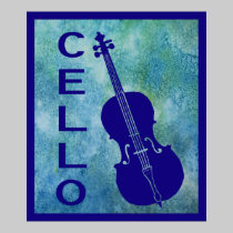 Retro Cello on Blue posters
