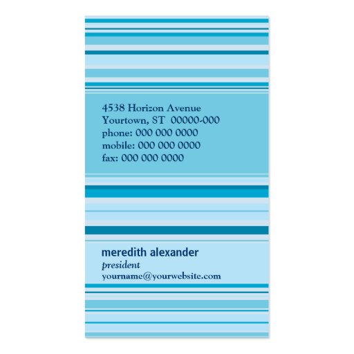 Retro Cerulean Stripes Business Card (back side)