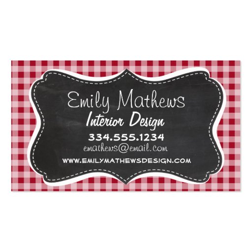 Retro Chalkboard; Carmine Red Gingham; Checkered Business Card Templates
