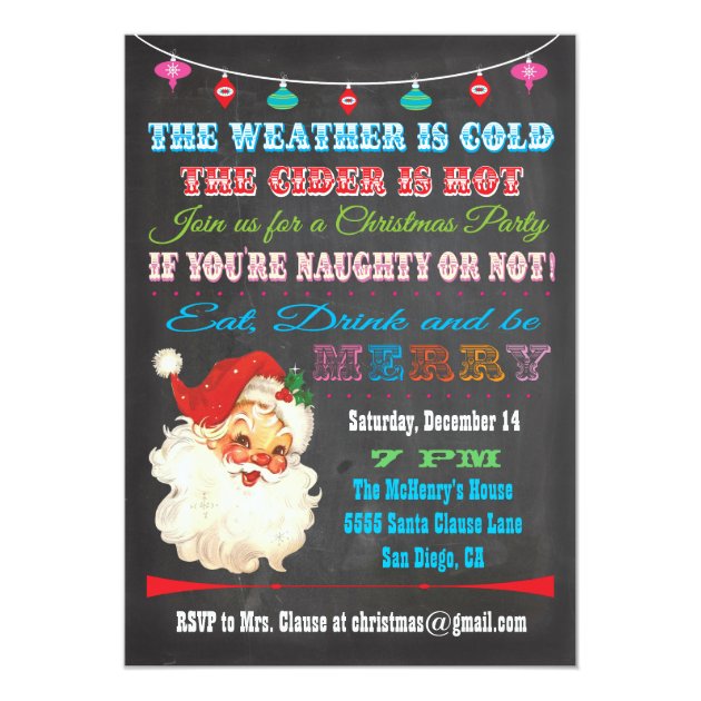 Retro Chalkboard Christmas Party Invitation (front side)
