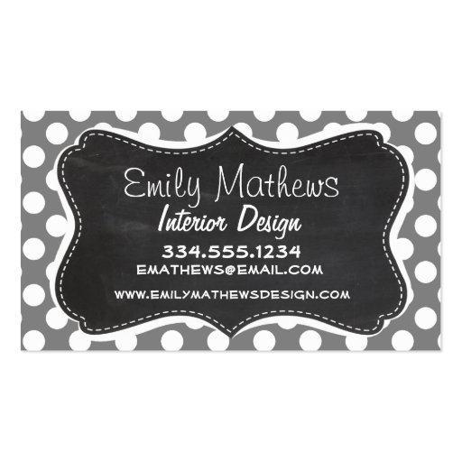Retro Chalkboard; Dark Gray Polka Dots Business Cards (front side)