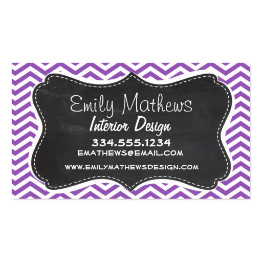 Retro Chalkboard; Deep Lilac Chevron Business Card Template (front side)