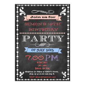 Retro Chalkboard Kids Birthday Party Invitation