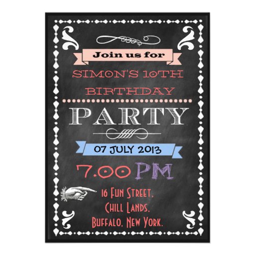 Retro Chalkboard Kids Birthday Party Invitations