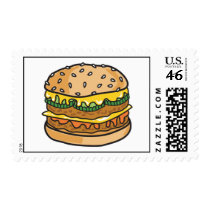 retro cheese hamburger postage
