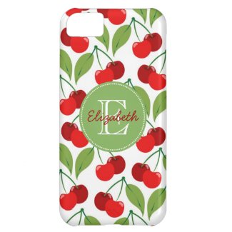 Retro Cherries Monogrammed iPhone 5C Case