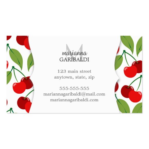 Retro Cherries Profissional Business Card Template (back side)