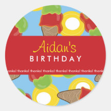 Retro Cherry Lime Ice Cream Birthday Party Favors Stickers