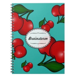 Retro Cherry Pattern on Teal Notebooks