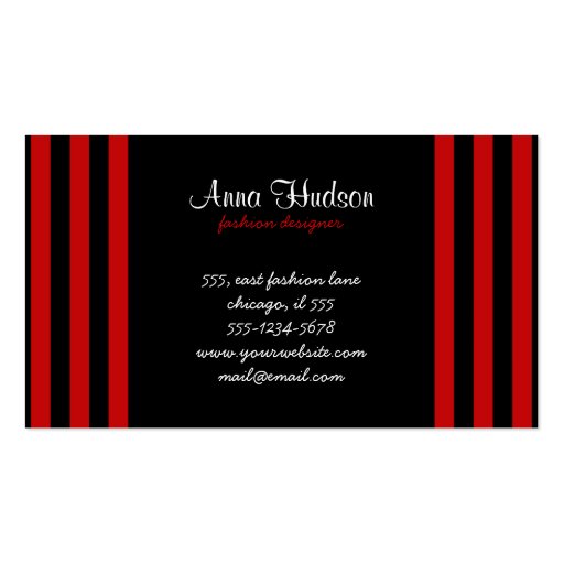 Retro Chic Artistic Lines Stripes Red Black Business Cards (front side)