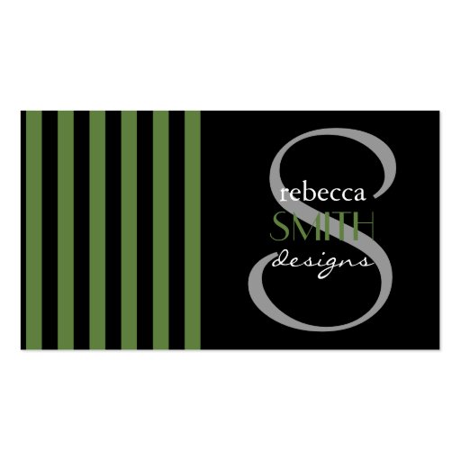 Retro Chic Artistic Stripes Lines Black Green Business Cards (front side)