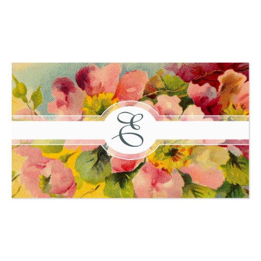 Retro Chic Elegant Pink Vintage Floral Primroses Business Card Template (back side)