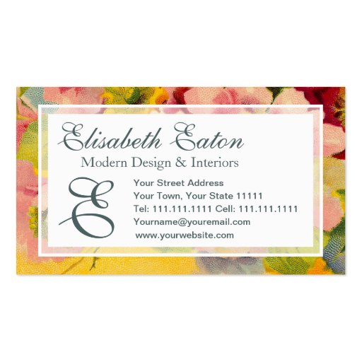 Retro Chic Elegant Pink Vintage Floral Primroses Business Card Template (front side)