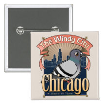 Retro Chicago Pigeon Button